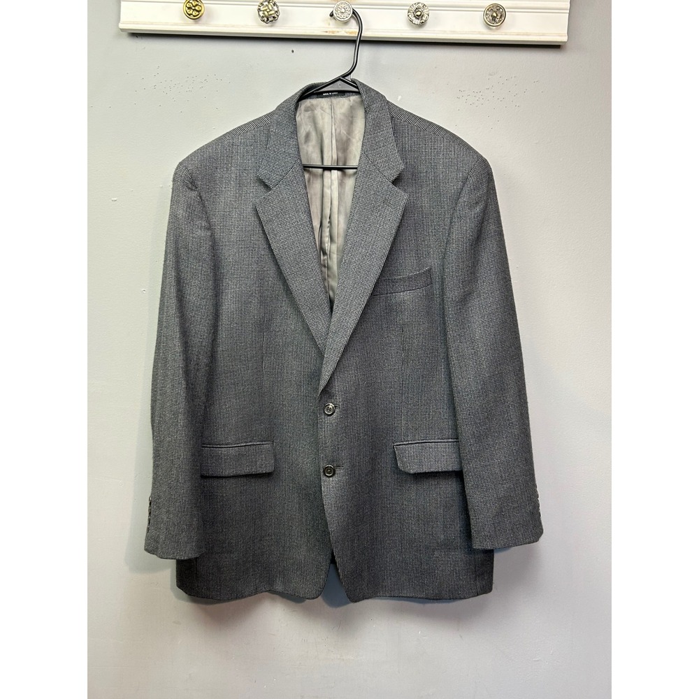 Chaps Mens Wool Blazer 46R Grey Plaid Two Button Sport Coat Suit Jacket
